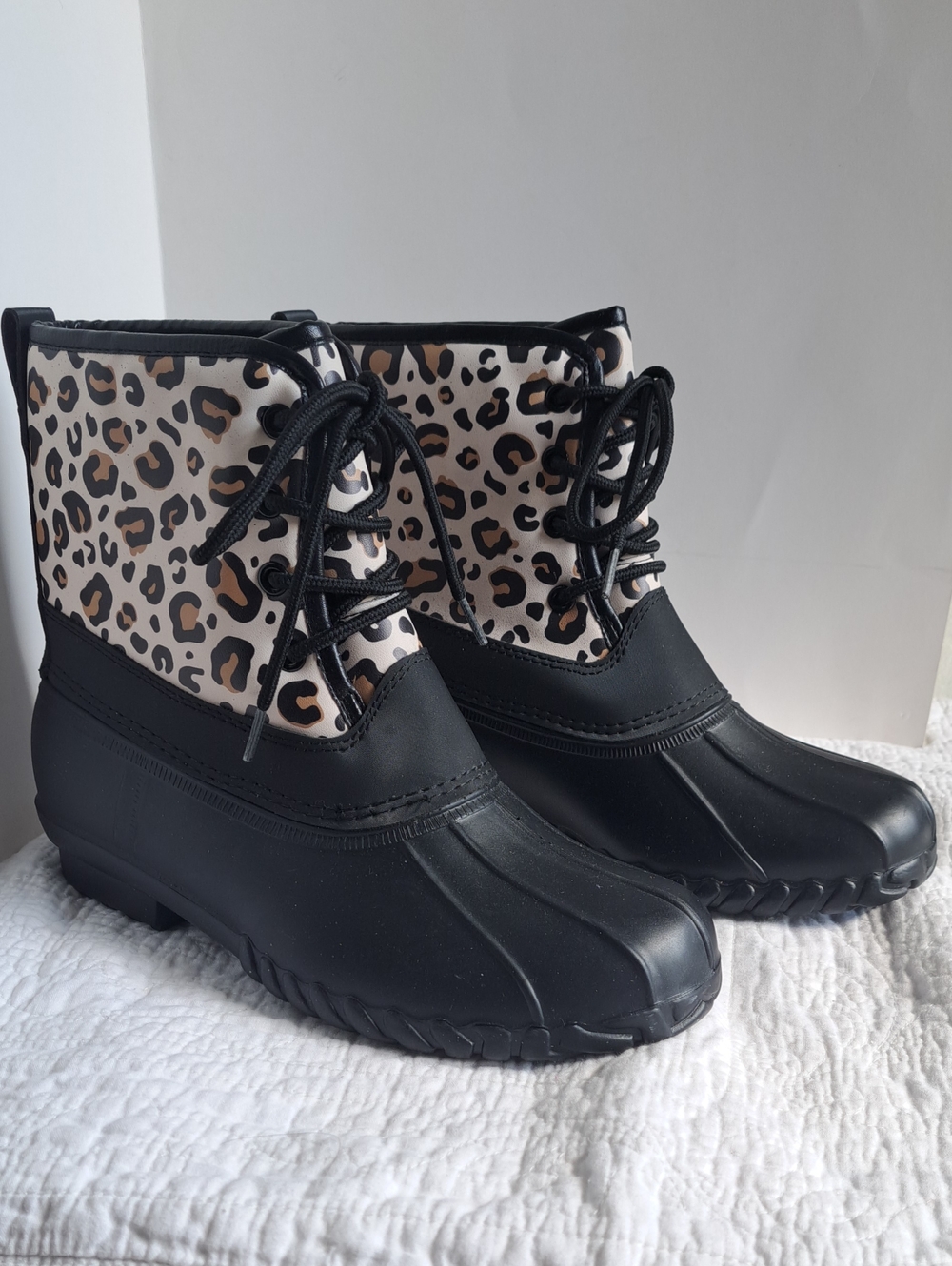 Fabkids Leopard Print Rain & Snow Sherpa Lined Boots Big Girl Size 4 Eur 36